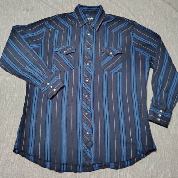 VINTAGE Wrangler Shirt Mens XL Tall Long Sleeve Striped Pearl Snap Western - Picture 1 of 8